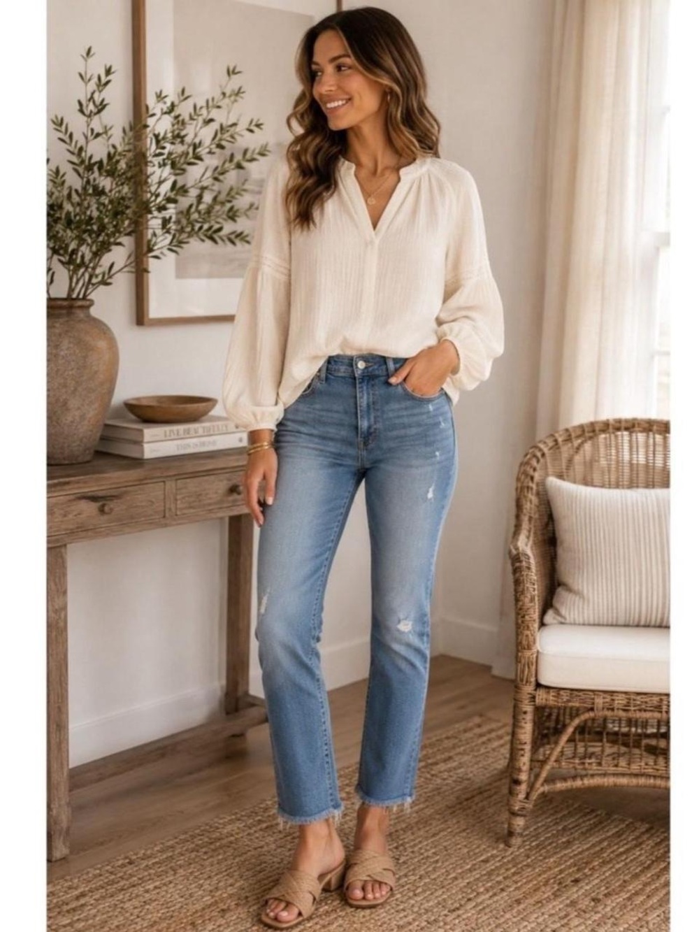 NWT RISEN Women’s High-Rise Straight Jeans in Light Blue